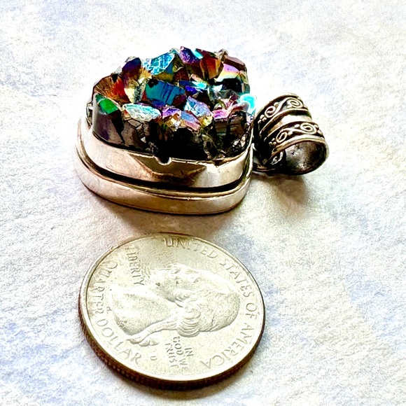 Sterling w druzy stones crystals geodes handcrafted pendant OOAK artist signed - Picture 5 of 7